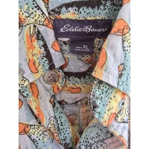 Eddie Bauer Mens XL Trout Print Short Sleeve Button-Up Shirt 100% Cotton Casual - Picture 3 of 6